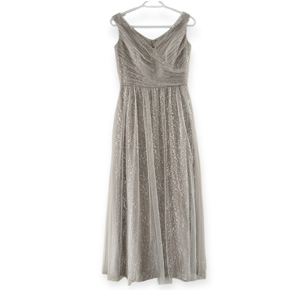 Dessy Collection Soft Tulle Oyster Lace Taupe Babydoll Fairy Bridesmaid Dress